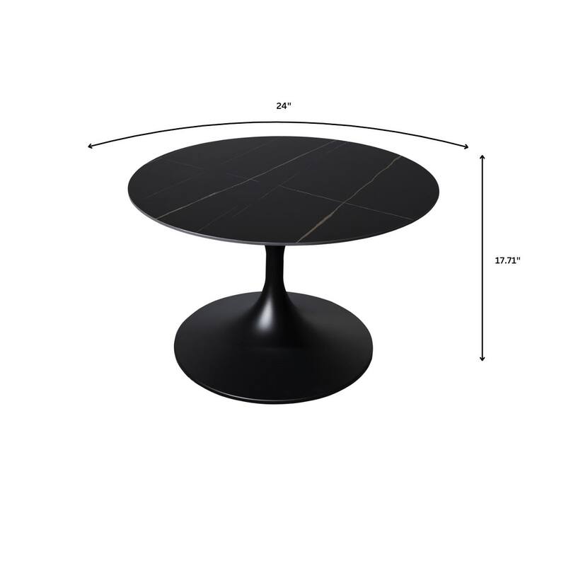 LeisureMod Verve 24" Round Coffee Table with Sintered TableTop and Black Steel Base for Living & Bedroom