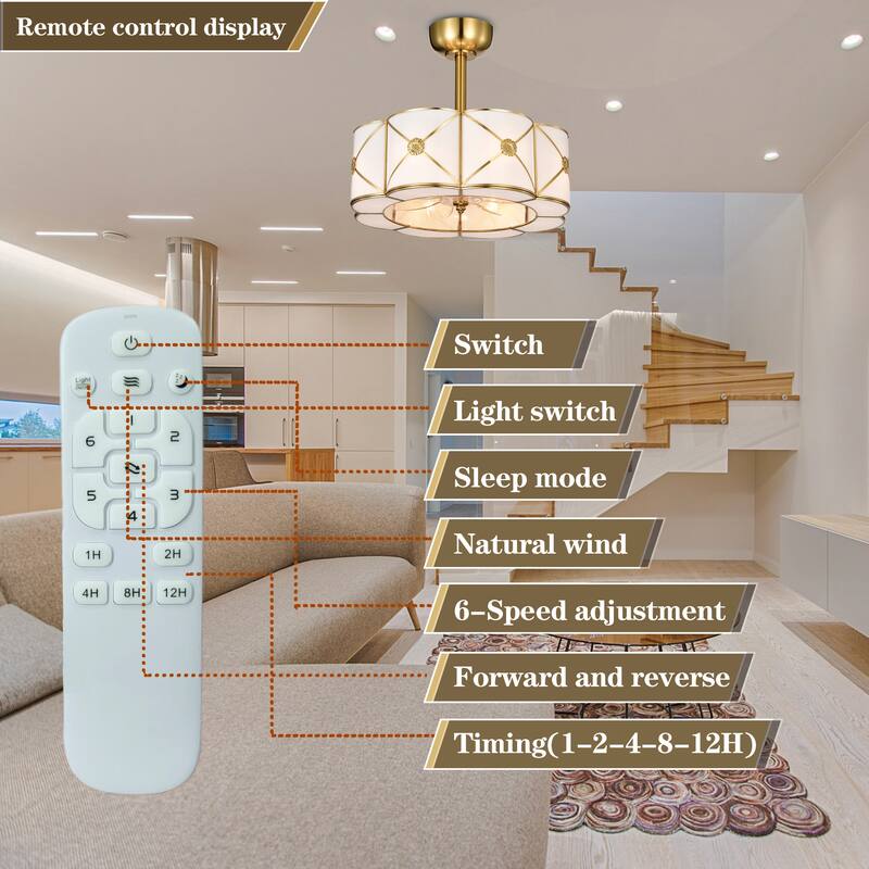 Strancta Scalloped Round White Gold Trim Tiffany Glass Lighted Ceiling Fandelier with Remote