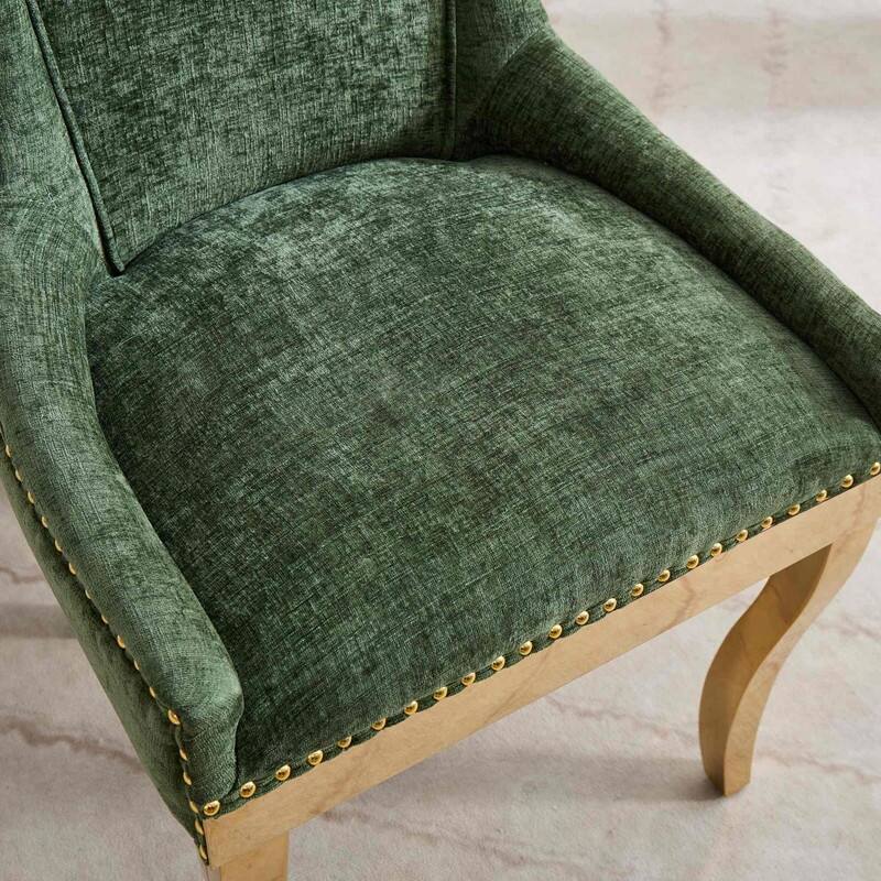 Luxe Curved Accent Dining Chairs with Gold-Plated Legs & Textured Chenille Upholstery, Set of 2