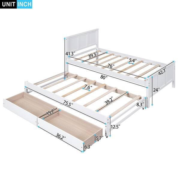 Twin Size Platform Bed with Trundle and Two Storage Drawers, Stylish and Durable Design, Perfect for Sleepovers, White