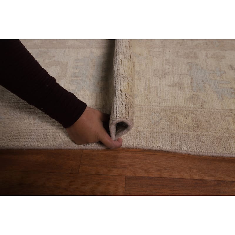 Vegetable Dye Oushak Turkish Large Area Rug Handmade Beige Wool Carpet - 9'9"x 13'6"