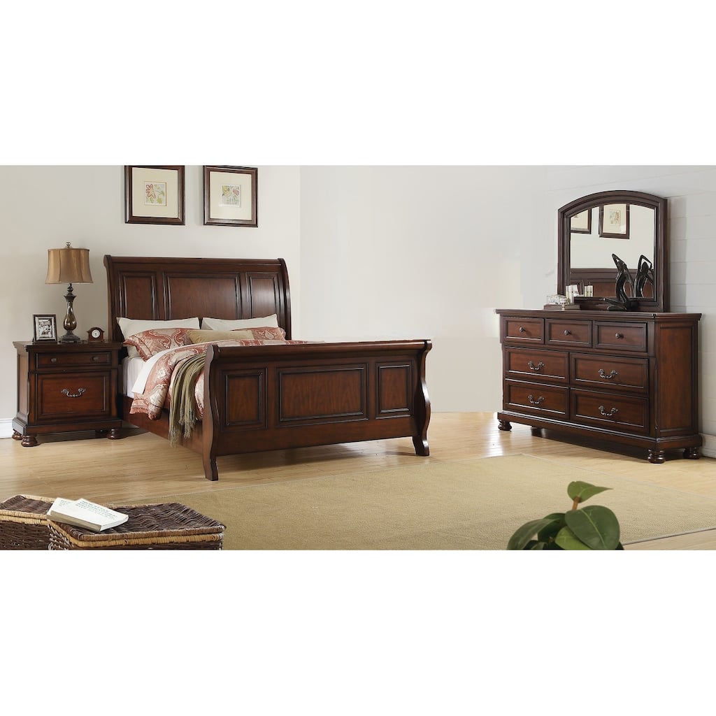 Traditional Style Bed Set Round Knobs Lower Railing Drak Cherry Bedroom Furniture