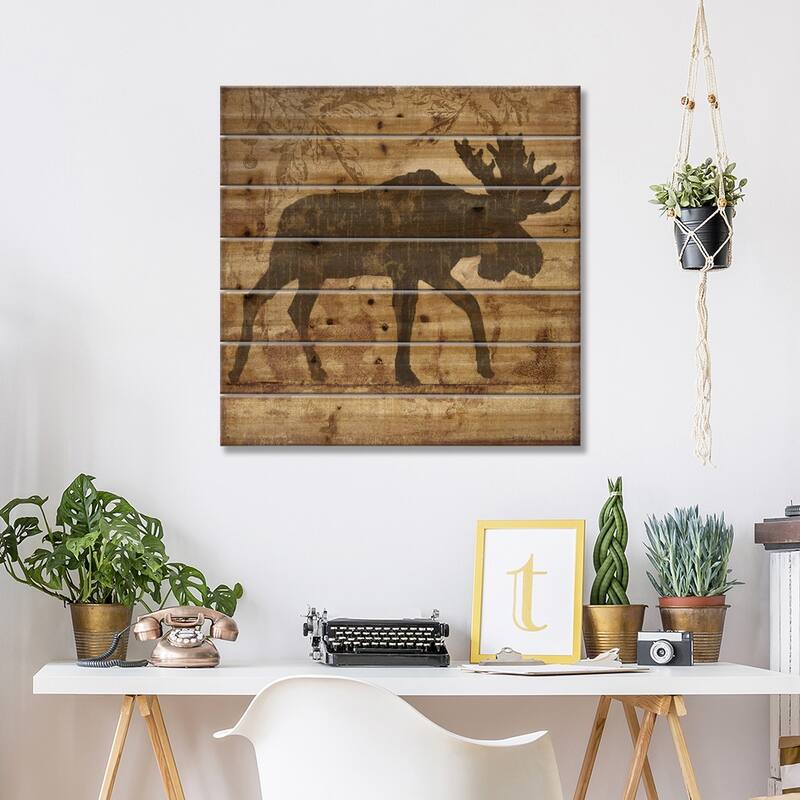 Country Moose Print On Wood by Nan - Multi-Color