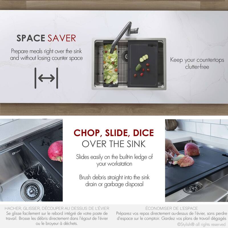 STYLISH Workstation Kitchen Sink Black Cutting Board A-917 - Length: 16 7/8" Width: 11"