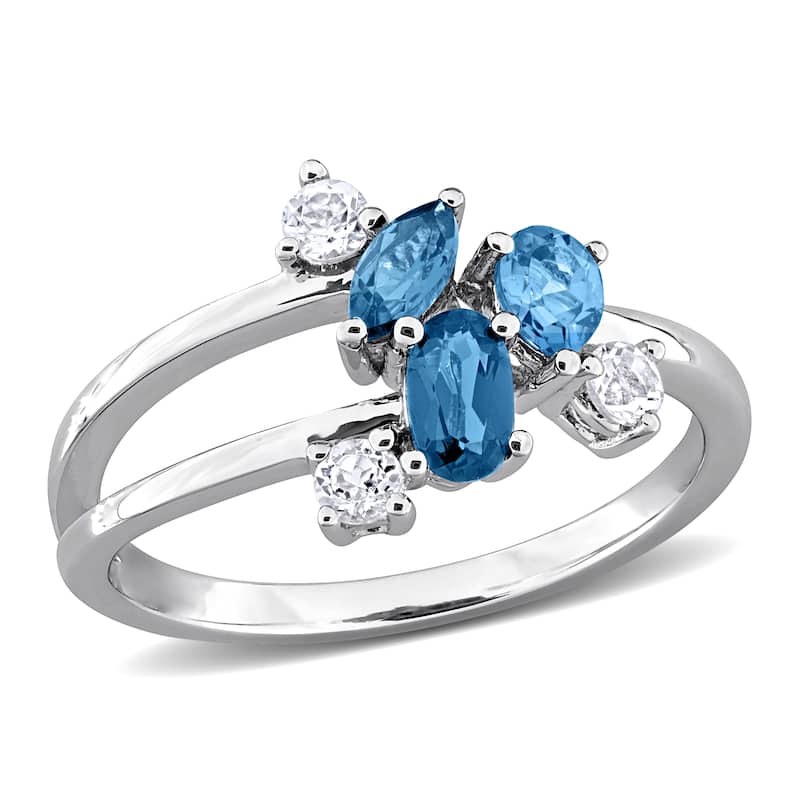 Miadora Multi-Gem Cluster Split Shank Ring Sterling Silver - 6 - Blue