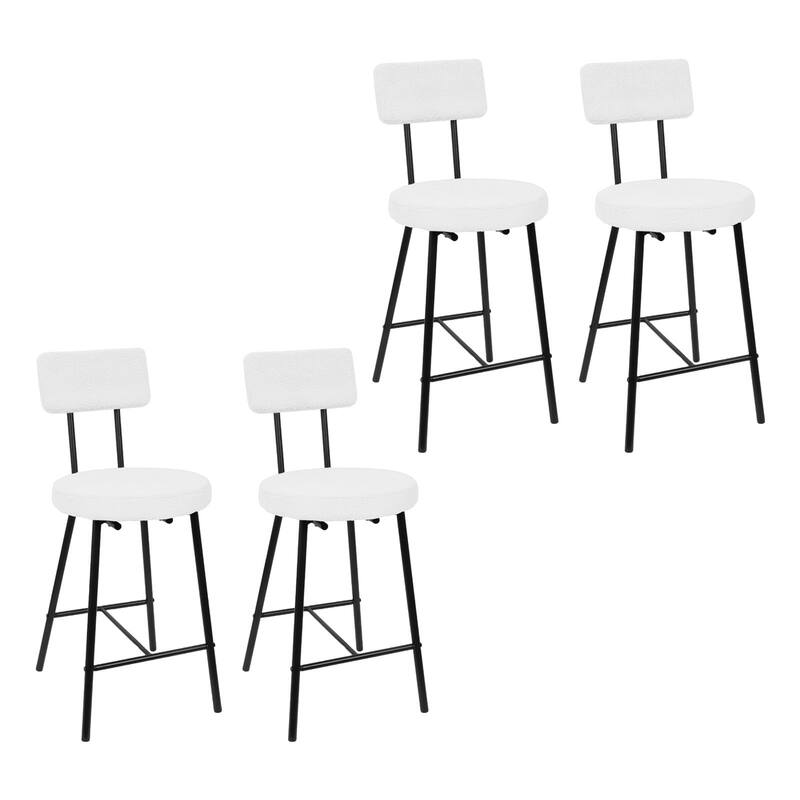 Boucle Upholstered Bar Stools Set of 2, Modern Counter Height Bar Chairs with High Back, Footrest and Metal Leg - Set of 4 - Beige