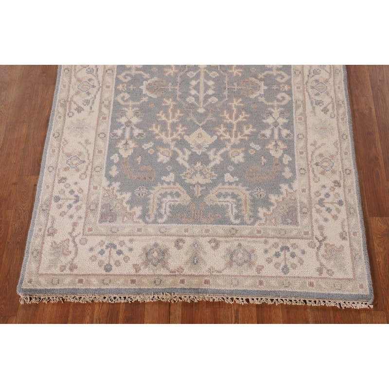 Geometric Oushak Oriental Area Rug Hand-Knotted Wool Carpet - 3'11"x 5'10"