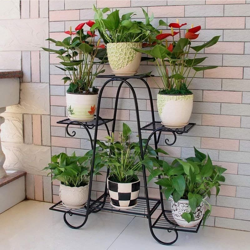 6 Tiers Metal Flower Pot Plant Stand Balcony Floor Standing Shelf