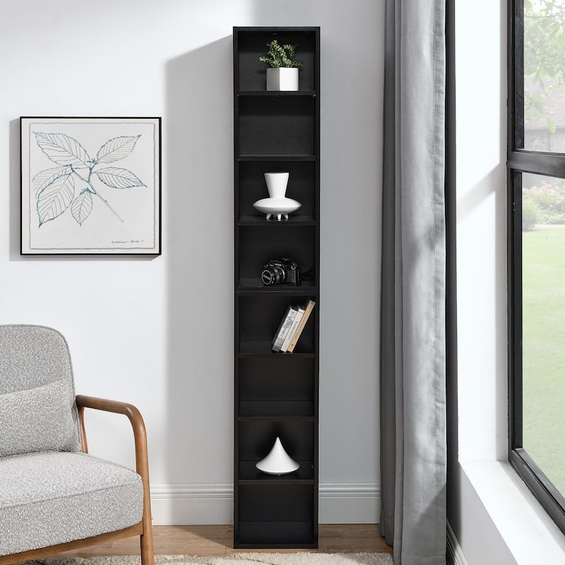 70.90 in. Tall Wood 6-Shelf Standard Bookcase with Interior Shelves - Black