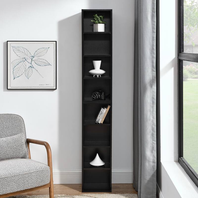Roomfitters 8-Tier Tall Narrow Bookcase with Adjustable Shelves, Slim Storage Tower for Books, CDs, DVDs, and Décor
