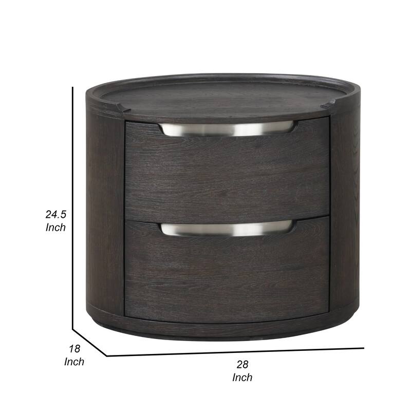 Osko Nightstand, 2 Storage Drawers, Black Poplar Wood, Nickel Trim