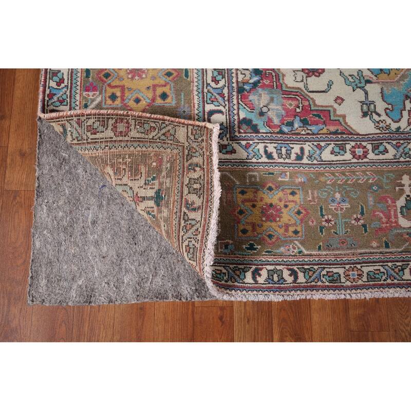 Pink Tabriz Persian Vintage Area Rug Handmade Wool Carpet - 9'11" x 13'4"