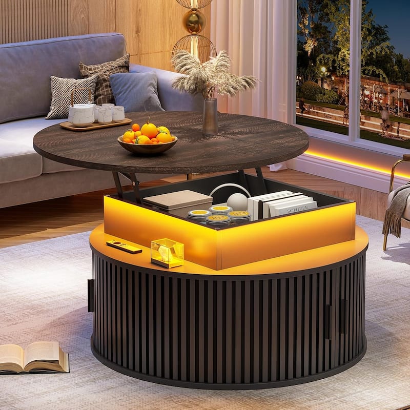 Lift Top Coffee Table 3-Tier Round Coffee Table Storage Center Table - Black