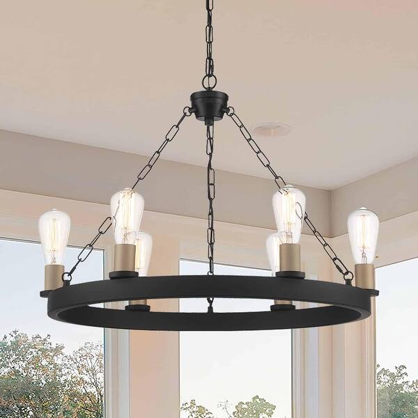 slide 2 of 20, Acroma 6 Light 27In Farmhouse Wagon Wheel Modern Chandelier-UL - N/A