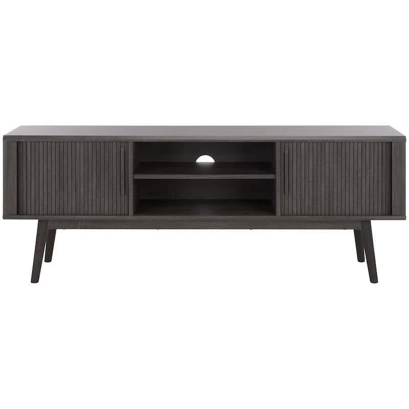 SAFAVIEH Aphra 2-Door 2-Shelf Entertainment Media Stand (Fits up to 65" Flatscreen TV) - 59 in. x 15.4 in. x 21.9 in. - Distressed Black