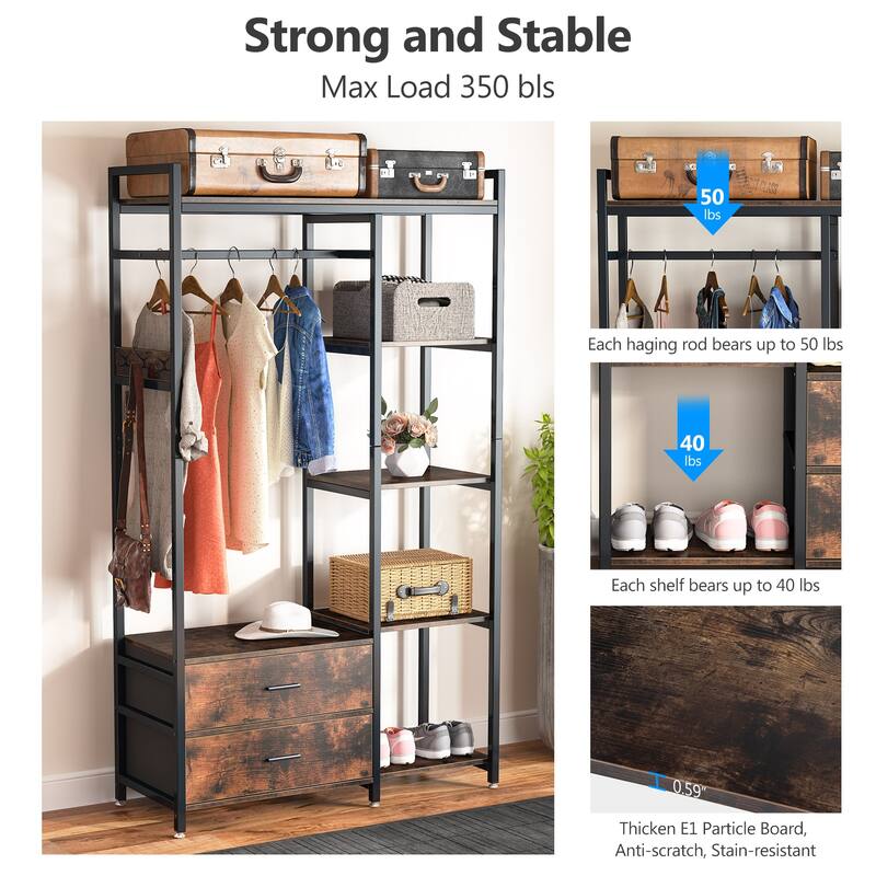HeavyDuty Garment Rack with 2 Drawers Shelves, Hanging Rod