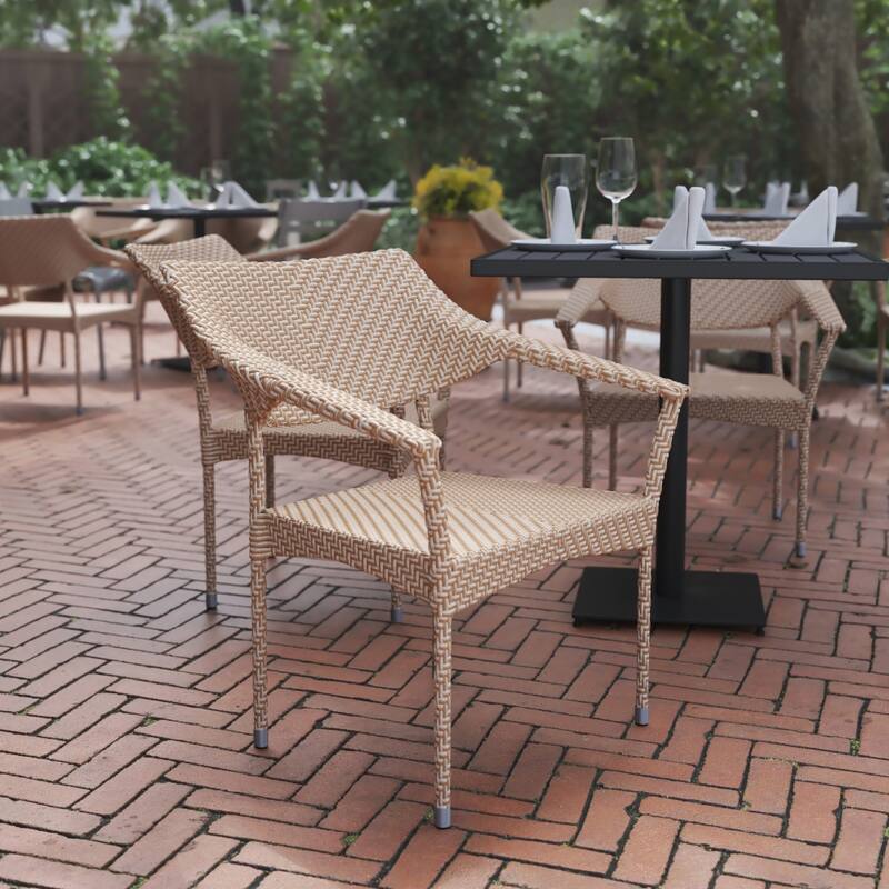 All Weather Commercial Grade PE Rattan Stacking Patio Chairs - 4 Pack
