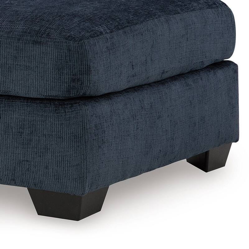 Avie Oversized Ottoman, Faux Wood Details, Navy Blue Polyester 38 Inch