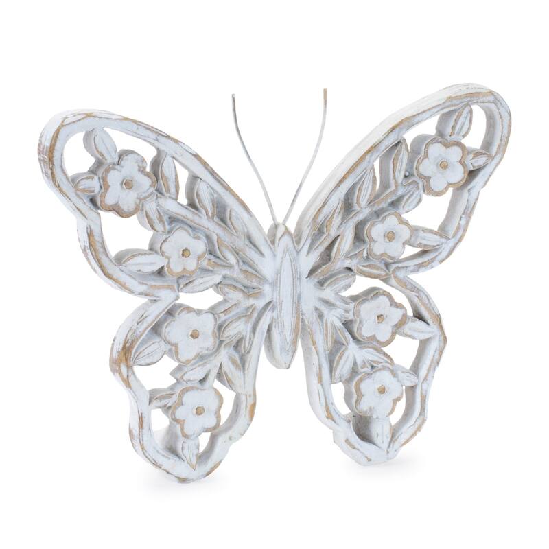 Floral and Leaf Cut-Out Butterfly Decorations - 5.5" - White - Set of 2