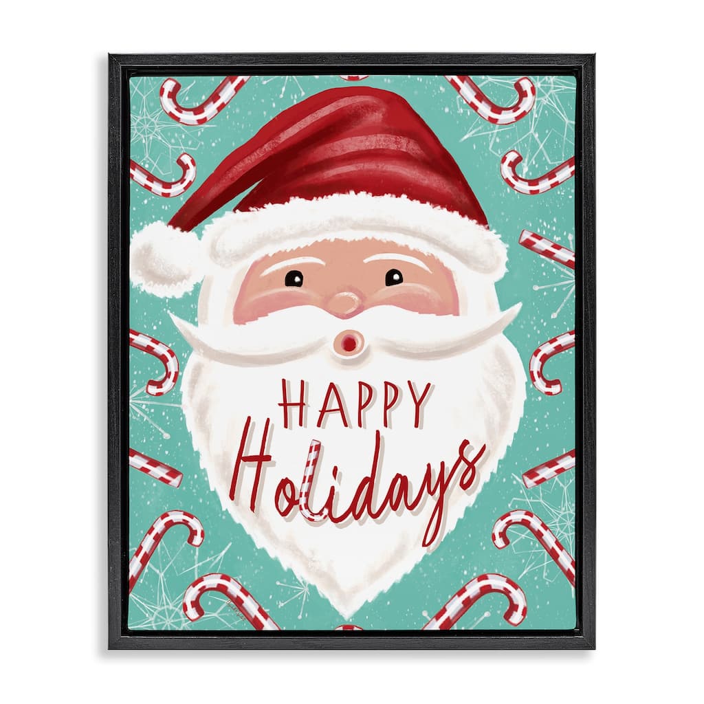 Stupell Jolly Santa & Candy Canes Framed Floater Canvas Wall Art Design By Elizabeth Tyndall