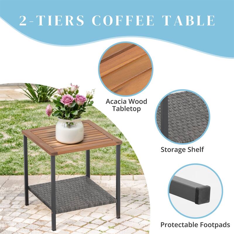 3 Pieces Rocking Wicker Bistro Set, Patio Outdoor Furniture Conversation Sets with Porch Chairs and Glass Coffee Table