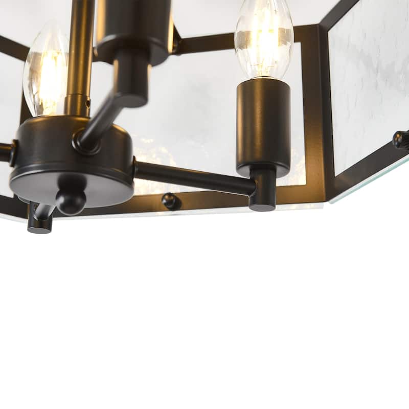6 Light Glass Geometric Semi Flush Mount - Matte black