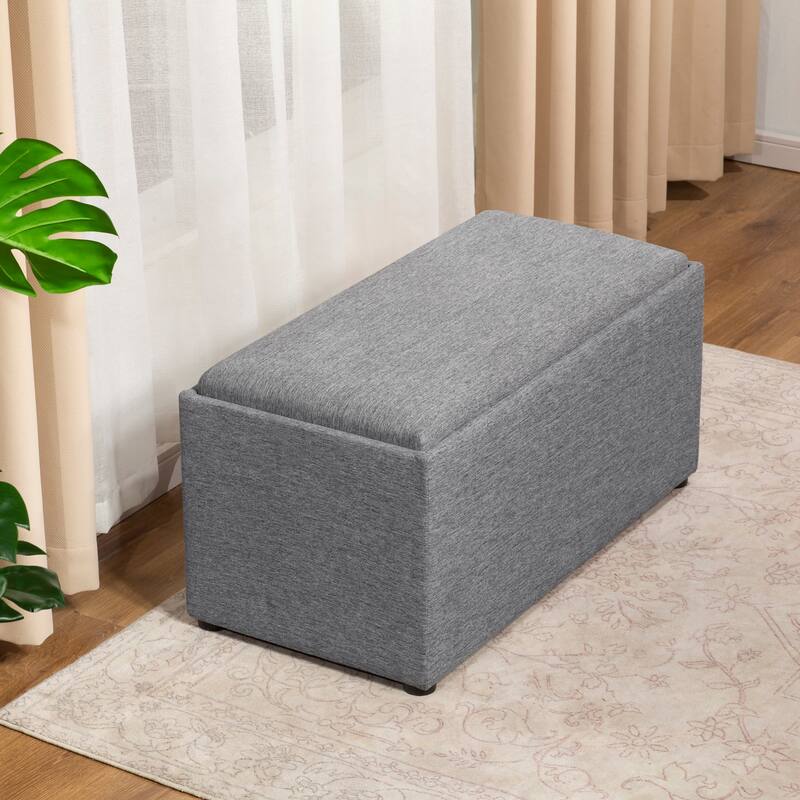 Adeco 35" Linen Storage Ottoman Bench with Reversible Tray - 34.8“X17.3"X17.7"
