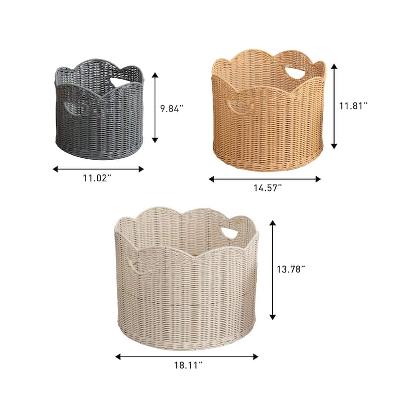 Maris Resin/Metal Scalloped Edge Nesting Storage Baskets, Handles (Set of 3)