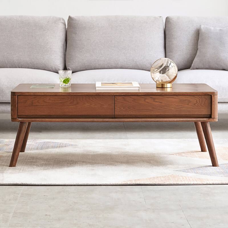 Elevating Low Center Table Solid Oak Wood Coffee Table with Lift Top, Hidden Storage, Drawers and Carbon Steel Base