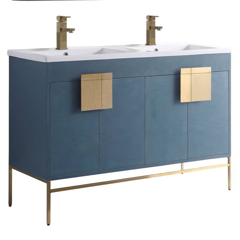 Modern Bathroom Vanity Set, Vitreous China Double Sink Top 48"