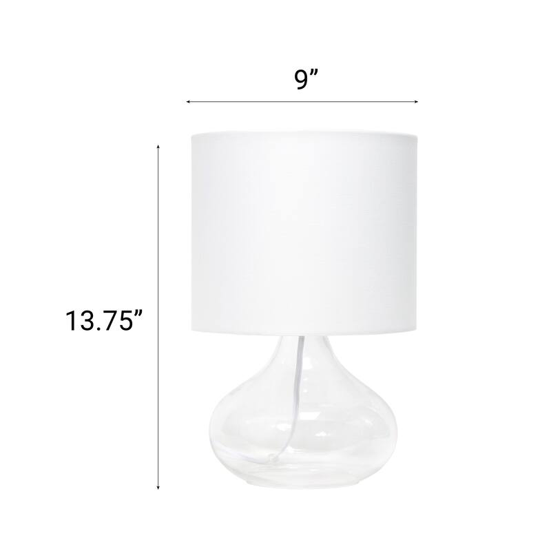 13.75" Decorative Glass Accent Table Lamp with Soft Fabric Shade Perfect for Living Room or Bedroom - 9"L x 9"W x 13.75"H