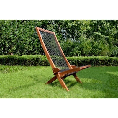 Outdoor Wood Folding Chair, Patio Lounge Chair With Ergonomic Seat