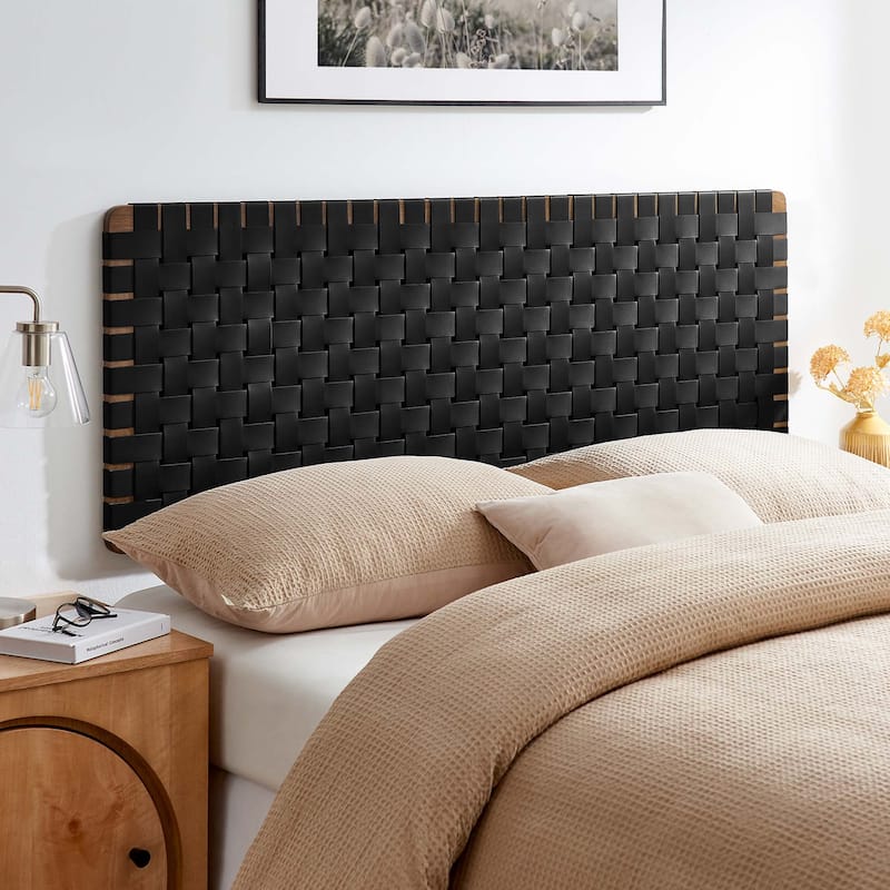 Sparta Wall-Mount Twin/Full/Queen/King Vegan Leather Weave Headboard - Walnut Black