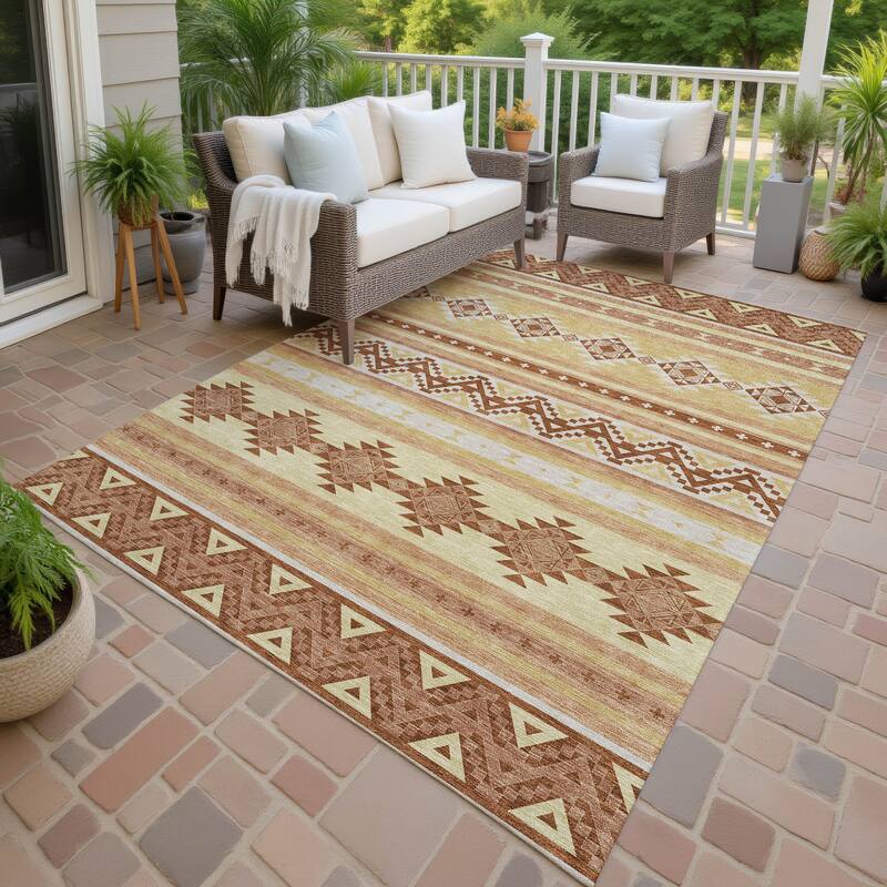 Machine Washable Indoor/ Outdoor Global Heston Chantille Rug - Gold - 9' x 12'