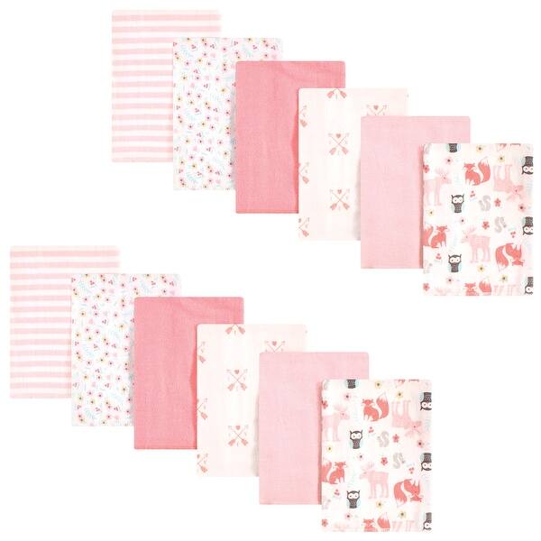 slide 1 of 1, Hudson Baby Infant Girl Cotton Flannel Burp Cloths Bundle, Girl Forest, One Size - Girl Forest - One Size One Size - Girl Forest