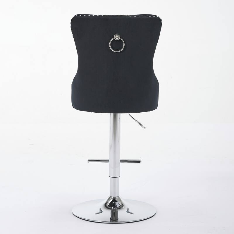 2PCS Swivel Adjustable Height Tufted Bar Stools With Silver Leg