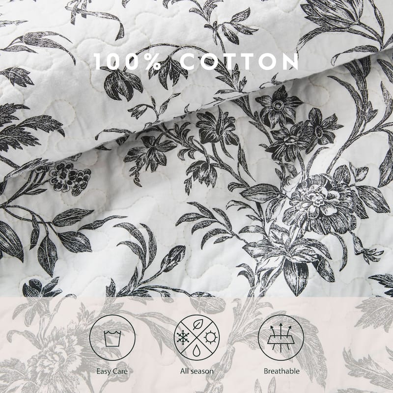 Laura Ashley Amberley Reversible Black Cotton Quilt Set