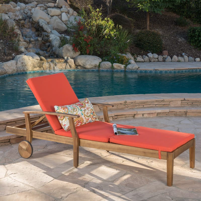 Perla Outdoor Acacia Wood Chaise Lounge with Cushion by Christopher Knight Home