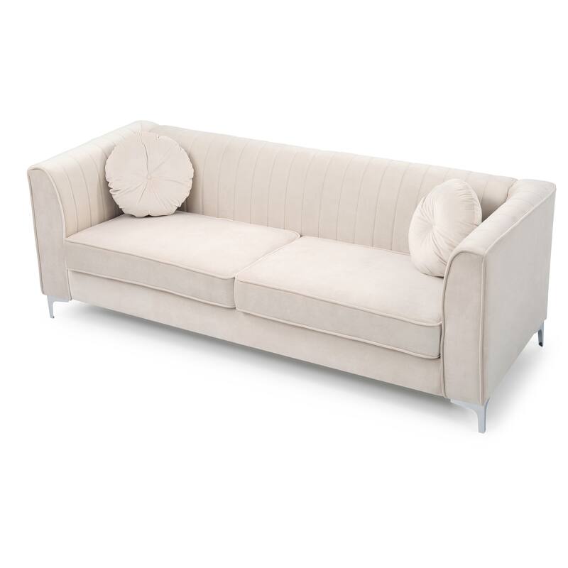 Ivory Velvet Sofa (2 Boxes)