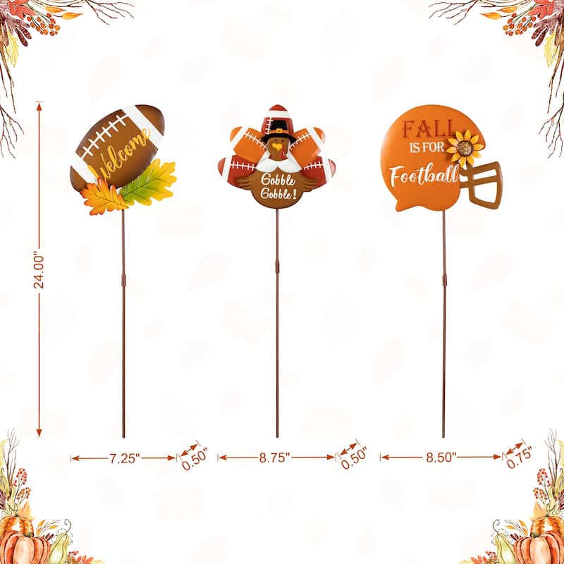 Glitzhome Fall Thanksgiving Metal Turkey Pumpkins Yard Stake