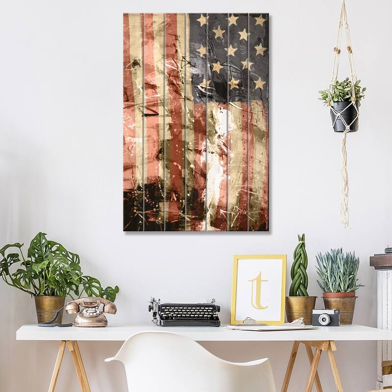 Star Spangled Grafitti Print On Wood by iCanvas - Multi-Color