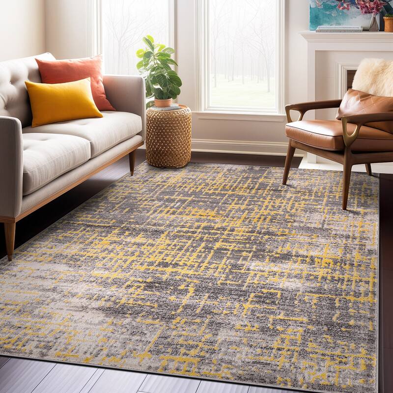 World Rug Gallery Distressed Abstract Design Blue Area Rug