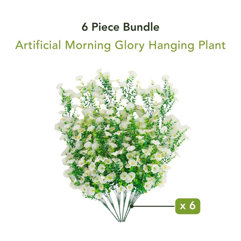 30-in UV Resistant Artificial Morning Glory Hanging Plant - Set of 6