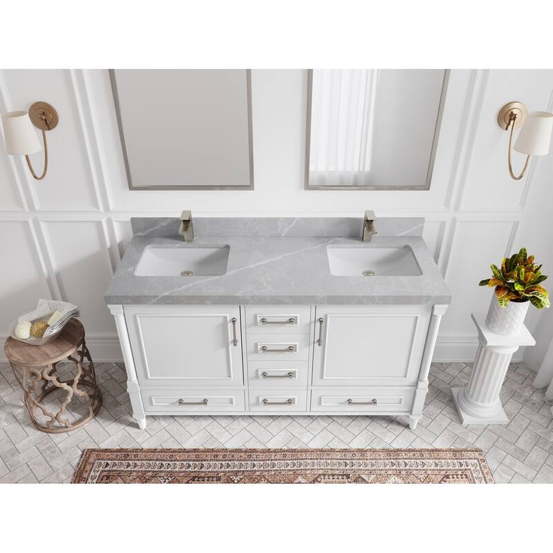 Willow Collections 60 in. W x 22 in. D Aberdeen Double Sink Bathroom Vanity with Countertop - 2" Pearl Gray - White