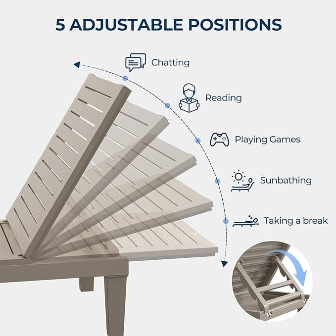 2 Sets Outdoor Patio Recliner Chaise Lounge Chair with Waterproof UV Resistant