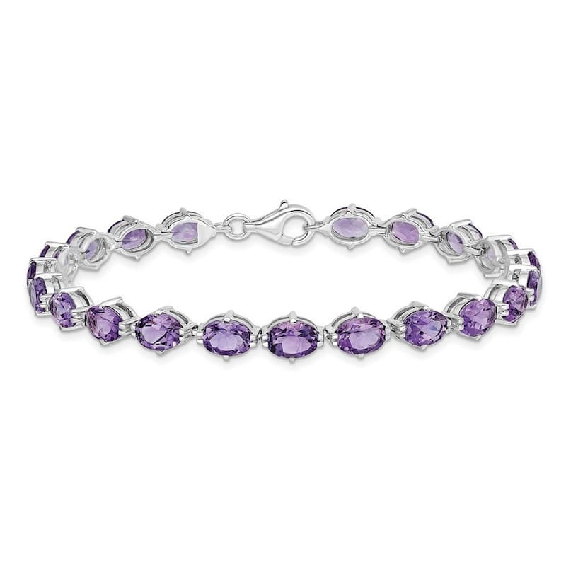 Curata 925 Sterling Silver Polished Lobster Claw Closure Amethyst Bracelet