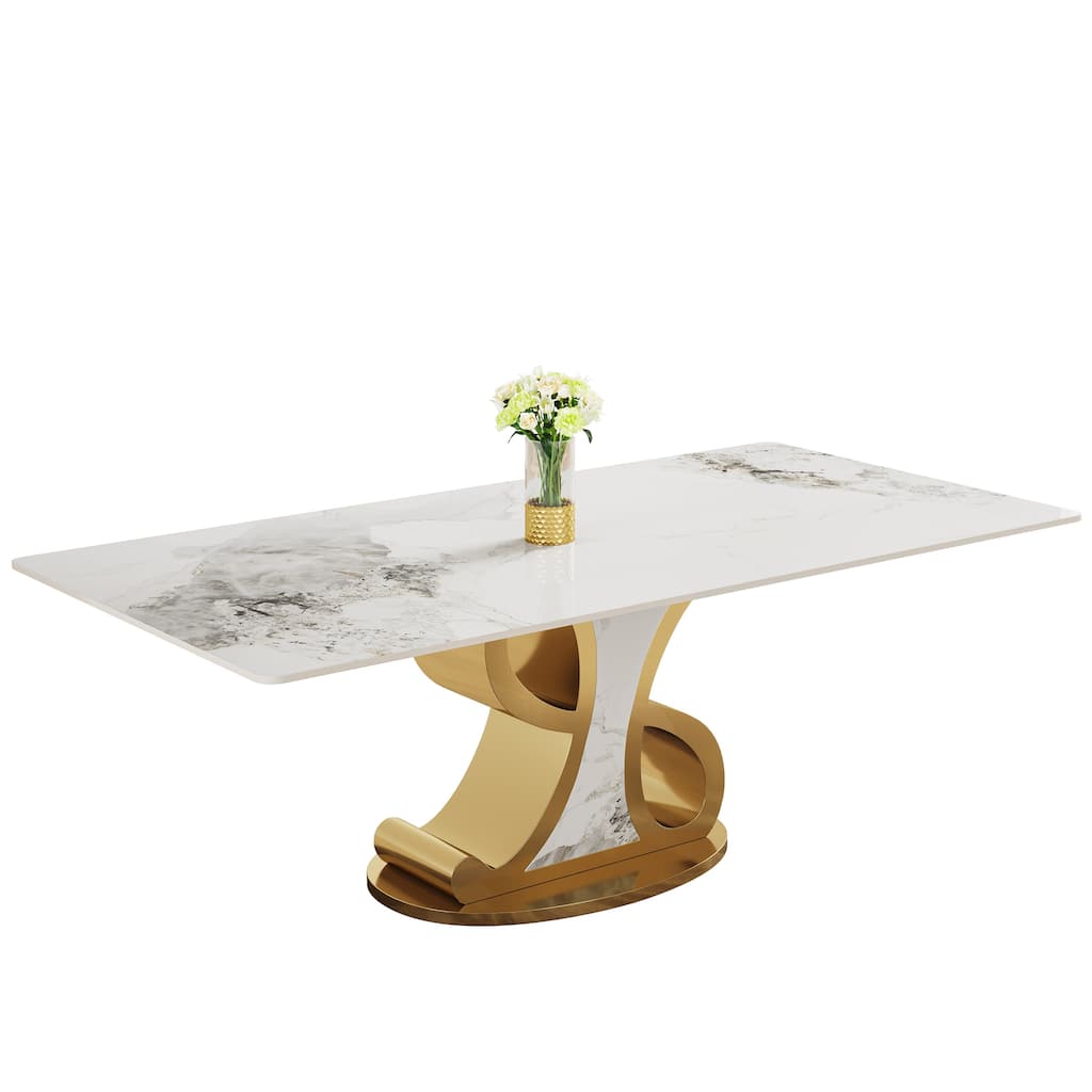 Rectangular Sintered Stone Dining Table with Stainless Steel Base