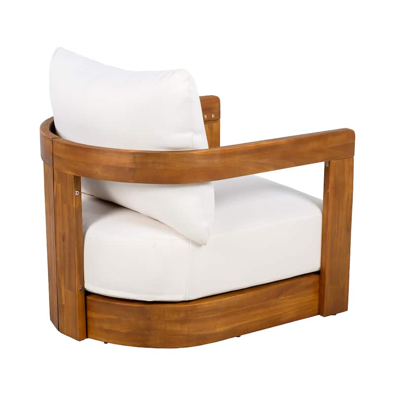 Roomfitters Outdoor Club Chair, Premium Acacia Wood Patio Furniture with Curved Tub Design and Cushions, Beige+Teak