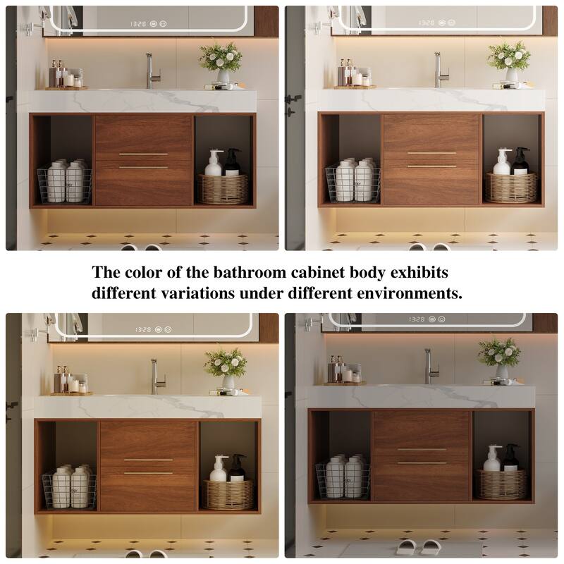 39.4" Ceramic Sink Bathroom Vanity, Floating Bathroom Vanity