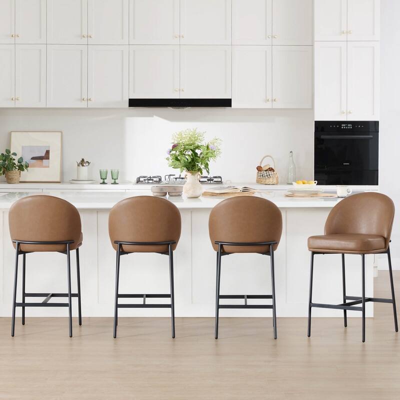 Spruce & Spring Upholstered Counter Bar Stool with Metal Frame - Set of 4 - Brown-Black Legs